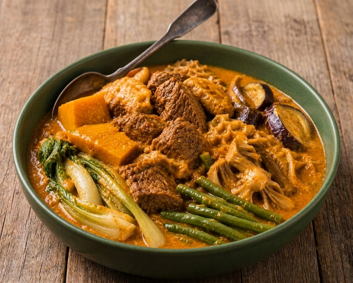Beef Kare Kare, oxtail-style beef and peanut stew served with bagoong, at Byrne Eats, London, Ontario